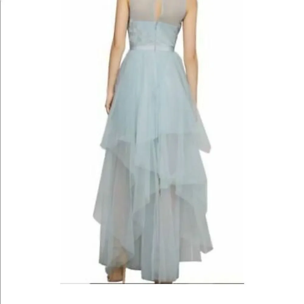 BCBGMAXAZRIA Sleeveless Embroidered Tulle Evening Gown Maxi Dress Light Blue 6